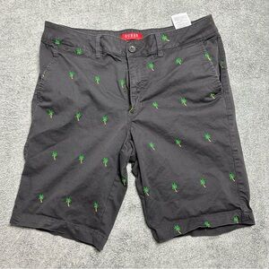 GUESS Charcoal Shorts with Green Palm Embroidery